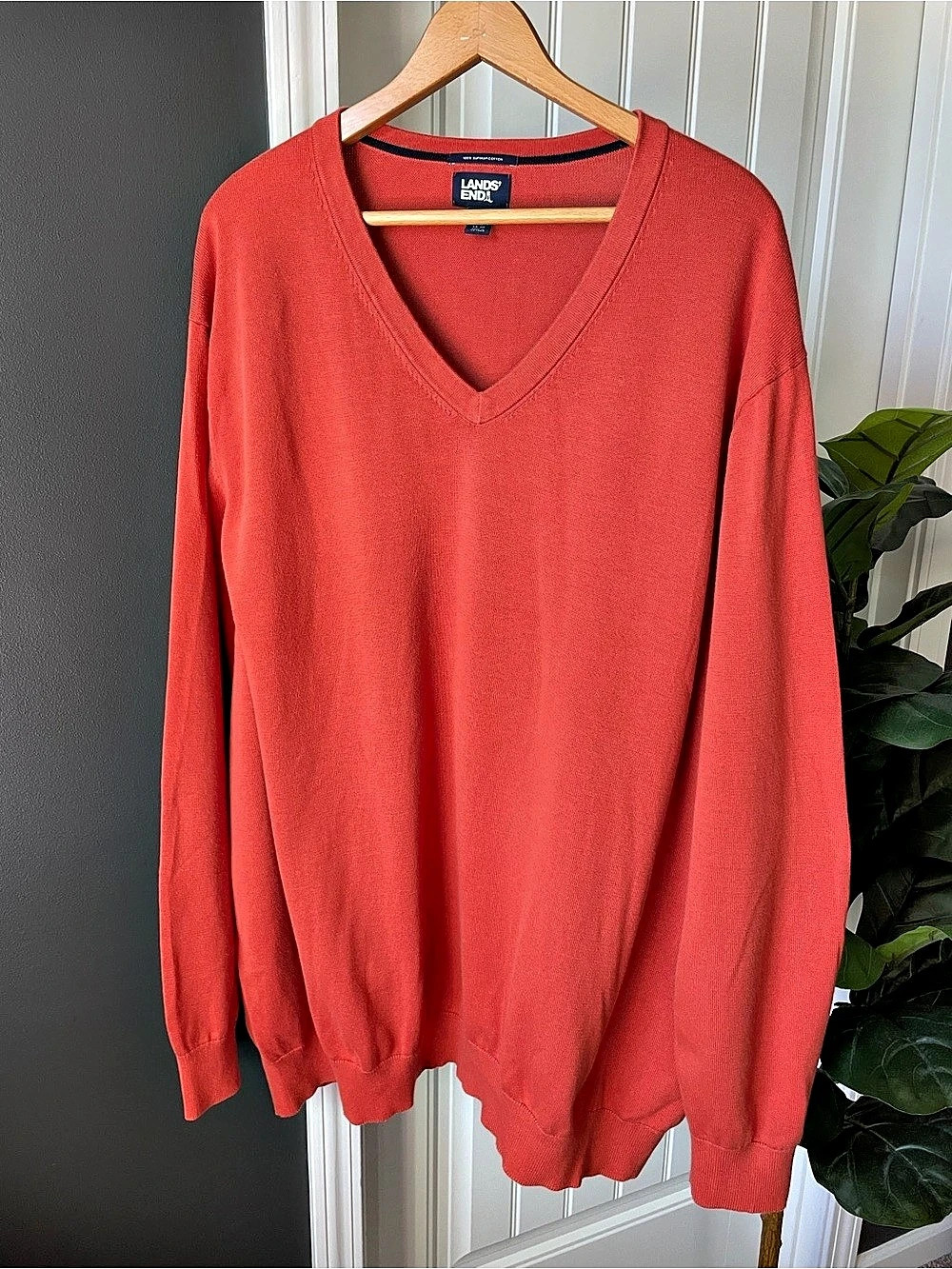 Lands' End Men's Fine Gauge Supima Cotton V-Neck Sweater Orange 4XL/T